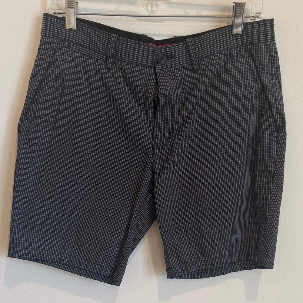 Men's Black Checkered Flat Front Shorts